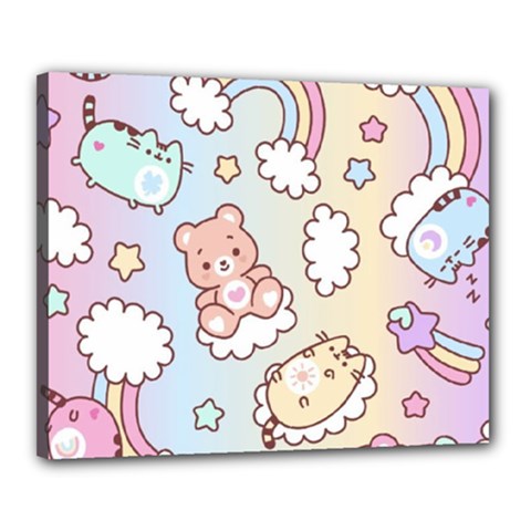 Usheen Carebears, Bears, Cat, Colorful, Cute, Pastel, Pattern Canvas 20  x 16  (Stretched) from ArtsNow.com