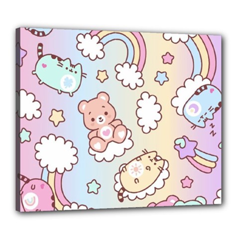 Usheen Carebears, Bears, Cat, Colorful, Cute, Pastel, Pattern Canvas 24  x 20  (Stretched) from ArtsNow.com