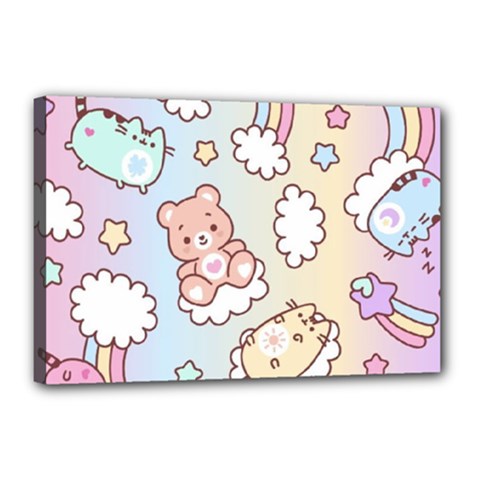 Usheen Carebears, Bears, Cat, Colorful, Cute, Pastel, Pattern Canvas 18  x 12  (Stretched) from ArtsNow.com