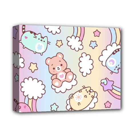 Usheen Carebears, Bears, Cat, Colorful, Cute, Pastel, Pattern Deluxe Canvas 14  x 11  (Stretched) from ArtsNow.com