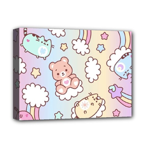 Usheen Carebears, Bears, Cat, Colorful, Cute, Pastel, Pattern Deluxe Canvas 16  x 12  (Stretched)  from ArtsNow.com