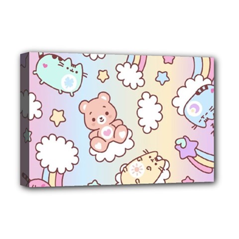 Usheen Carebears, Bears, Cat, Colorful, Cute, Pastel, Pattern Deluxe Canvas 18  x 12  (Stretched) from ArtsNow.com