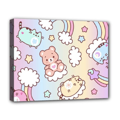 Usheen Carebears, Bears, Cat, Colorful, Cute, Pastel, Pattern Deluxe Canvas 20  x 16  (Stretched) from ArtsNow.com