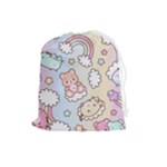 Usheen Carebears, Bears, Cat, Colorful, Cute, Pastel, Pattern Drawstring Pouch (Large)