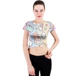 Usheen Carebears, Bears, Cat, Colorful, Cute, Pastel, Pattern Crew Neck Crop Top