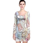 Usheen Carebears, Bears, Cat, Colorful, Cute, Pastel, Pattern Long Sleeve Bodycon Dress