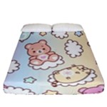 Usheen Carebears, Bears, Cat, Colorful, Cute, Pastel, Pattern Fitted Sheet (Queen Size)