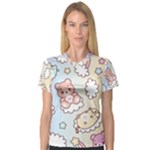 Usheen Carebears, Bears, Cat, Colorful, Cute, Pastel, Pattern V-Neck Sport Mesh T-Shirt