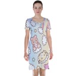 Usheen Carebears, Bears, Cat, Colorful, Cute, Pastel, Pattern Short Sleeve Nightdress