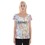 Usheen Carebears, Bears, Cat, Colorful, Cute, Pastel, Pattern Cap Sleeve Top