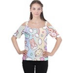 Usheen Carebears, Bears, Cat, Colorful, Cute, Pastel, Pattern Cutout Shoulder T-Shirt