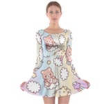 Usheen Carebears, Bears, Cat, Colorful, Cute, Pastel, Pattern Long Sleeve Skater Dress