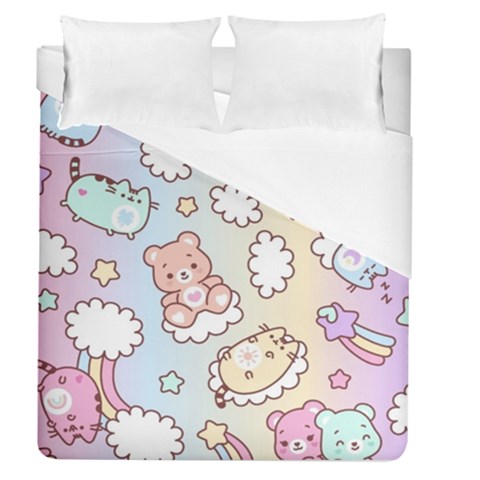 Usheen Carebears, Bears, Cat, Colorful, Cute, Pastel, Pattern Duvet Cover (Queen Size) from ArtsNow.com