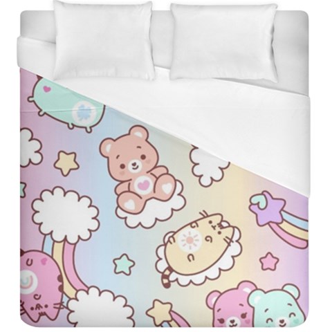 Usheen Carebears, Bears, Cat, Colorful, Cute, Pastel, Pattern Duvet Cover (King Size) from ArtsNow.com