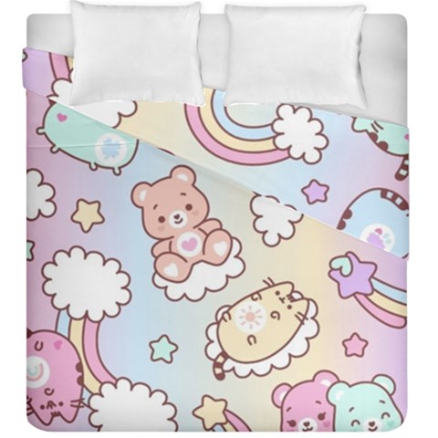 Usheen Carebears, Bears, Cat, Colorful, Cute, Pastel, Pattern Duvet Cover Double Side (King Size) from ArtsNow.com