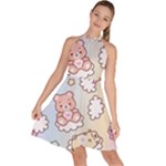 Usheen Carebears, Bears, Cat, Colorful, Cute, Pastel, Pattern Sleeveless Halter Neck A-Line Dress