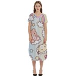 Usheen Carebears, Bears, Cat, Colorful, Cute, Pastel, Pattern T-Shirt Midi Dress With Pockets