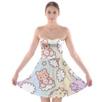 Usheen Carebears, Bears, Cat, Colorful, Cute, Pastel, Pattern Strapless Bra Top Dress