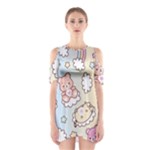 Usheen Carebears, Bears, Cat, Colorful, Cute, Pastel, Pattern Shoulder Cutout One Piece Dress