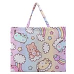 Usheen Carebears, Bears, Cat, Colorful, Cute, Pastel, Pattern Zipper Large Tote Bag