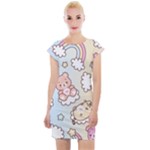 Usheen Carebears, Bears, Cat, Colorful, Cute, Pastel, Pattern Cap Sleeve Bodycon Dress