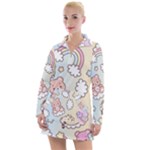 Usheen Carebears, Bears, Cat, Colorful, Cute, Pastel, Pattern Women s Long Sleeve Casual Dress