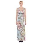 Usheen Carebears, Bears, Cat, Colorful, Cute, Pastel, Pattern Thigh Split Maxi Dress