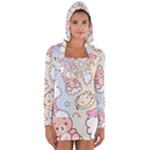 Usheen Carebears, Bears, Cat, Colorful, Cute, Pastel, Pattern Long Sleeve Hooded T-shirt