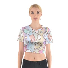 Usheen Carebears, Bears, Cat, Colorful, Cute, Pastel, Pattern Cotton Crop Top from ArtsNow.com