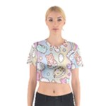 Usheen Carebears, Bears, Cat, Colorful, Cute, Pastel, Pattern Cotton Crop Top