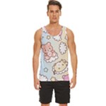 Usheen Carebears, Bears, Cat, Colorful, Cute, Pastel, Pattern Men s Wide Collar Tank Top