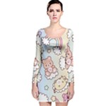 Usheen Carebears, Bears, Cat, Colorful, Cute, Pastel, Pattern Long Sleeve Velvet Bodycon Dress