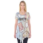 Usheen Carebears, Bears, Cat, Colorful, Cute, Pastel, Pattern Short Sleeve Tunic 