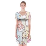 Usheen Carebears, Bears, Cat, Colorful, Cute, Pastel, Pattern Short Sleeve V-neck Flare Dress