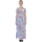 Usheen Carebears, Bears, Cat, Colorful, Cute, Pastel, Pattern High Waist Short Sleeve Maxi Dress