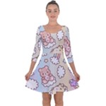 Usheen Carebears, Bears, Cat, Colorful, Cute, Pastel, Pattern Quarter Sleeve Skater Dress