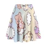 Usheen Carebears, Bears, Cat, Colorful, Cute, Pastel, Pattern High Waist Skirt