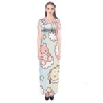 Usheen Carebears, Bears, Cat, Colorful, Cute, Pastel, Pattern Short Sleeve Maxi Dress