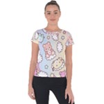 Usheen Carebears, Bears, Cat, Colorful, Cute, Pastel, Pattern Short Sleeve Sports Top 