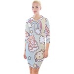 Usheen Carebears, Bears, Cat, Colorful, Cute, Pastel, Pattern Quarter Sleeve Hood Bodycon Dress