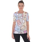 Usheen Carebears, Bears, Cat, Colorful, Cute, Pastel, Pattern Shoulder Cut Out Short Sleeve Top