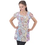 Usheen Carebears, Bears, Cat, Colorful, Cute, Pastel, Pattern Puff Sleeve Tunic Top