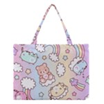 Usheen Carebears, Bears, Cat, Colorful, Cute, Pastel, Pattern Medium Tote Bag