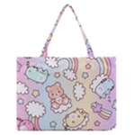 Usheen Carebears, Bears, Cat, Colorful, Cute, Pastel, Pattern Zipper Medium Tote Bag