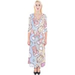 Usheen Carebears, Bears, Cat, Colorful, Cute, Pastel, Pattern Quarter Sleeve Wrap Maxi Dress