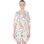 Usheen Carebears, Bears, Cat, Colorful, Cute, Pastel, Pattern Quarter Sleeve Pocket Dress