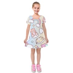 Usheen Carebears, Bears, Cat, Colorful, Cute, Pastel, Pattern Kids  Short Sleeve Velvet Dress from ArtsNow.com