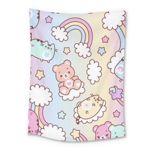 Usheen Carebears, Bears, Cat, Colorful, Cute, Pastel, Pattern Medium Tapestry from ArtsNow.com