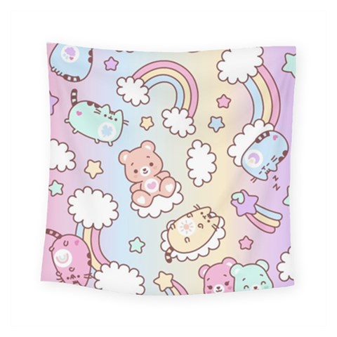 Usheen Carebears, Bears, Cat, Colorful, Cute, Pastel, Pattern Square Tapestry (Small) from ArtsNow.com