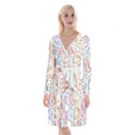 Usheen Carebears, Bears, Cat, Colorful, Cute, Pastel, Pattern Long Sleeve Velvet Front Wrap Dress